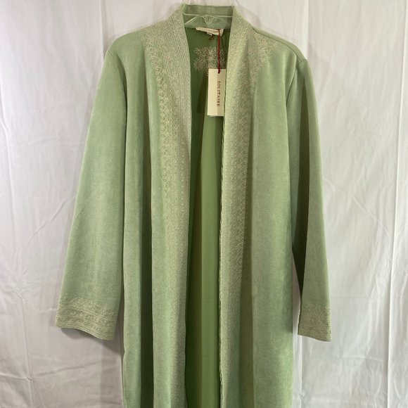 Solitaire Long Sleeve Open Duster Mint Green White Embroidery NWT Women's Size L - Picture 7 of 16